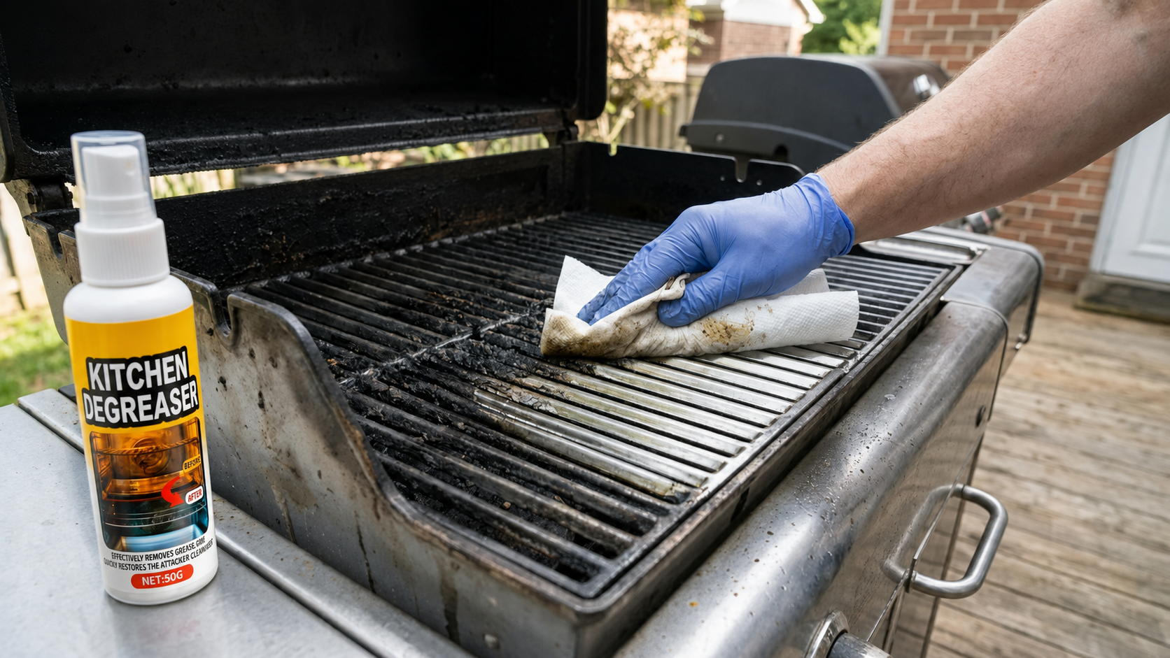 Gelöstes Fett wird mit einem Tuch vom Grillrost abgewischt