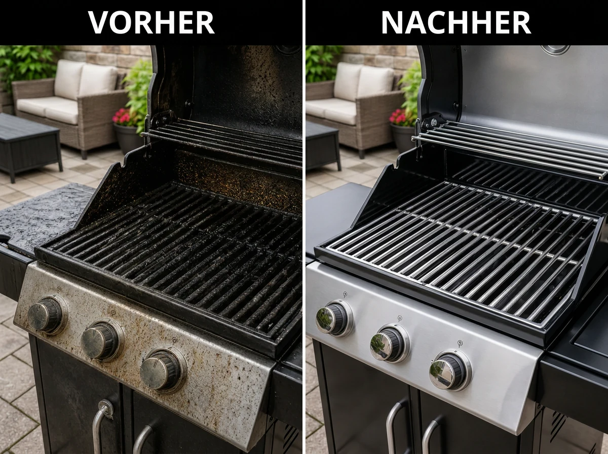 Vorher-Nachher-Vergleich eines Grillrosts nach der Reinigung mit GreaseKiller